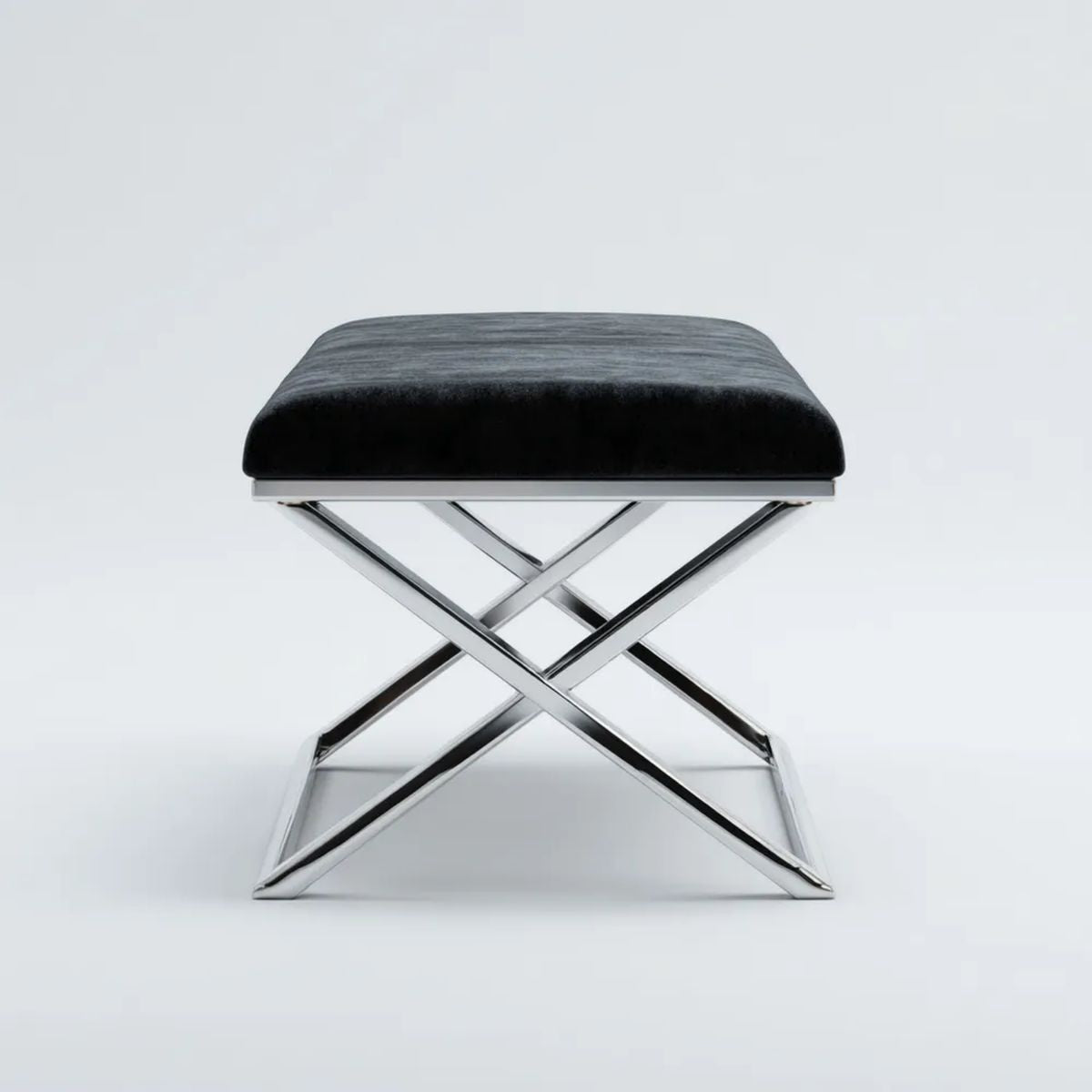 Kwadratowy taboret czarny z aksamitu na metalowym stelażu 45 x 45 x 48 cm