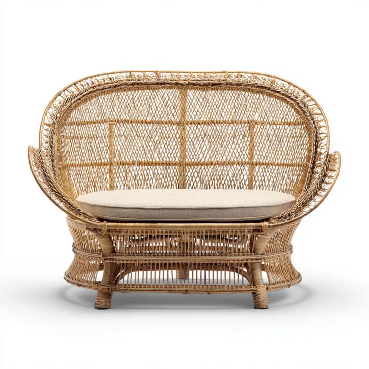 Dwuosobowy fotel rattanowy owalny 120 × 65 × 110 cm, jasnobrązowy/beżowy