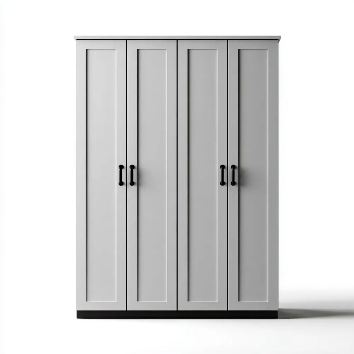 Szara czterodrzwiowa szafa z płyty MDF 200 × 60 × 220 cm z czarnymi uchwytami