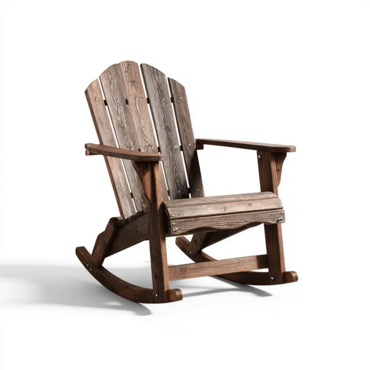 Brązowy drewniany fotel bujany ogrodowy Adirondack 98 x 76 x 92 cm