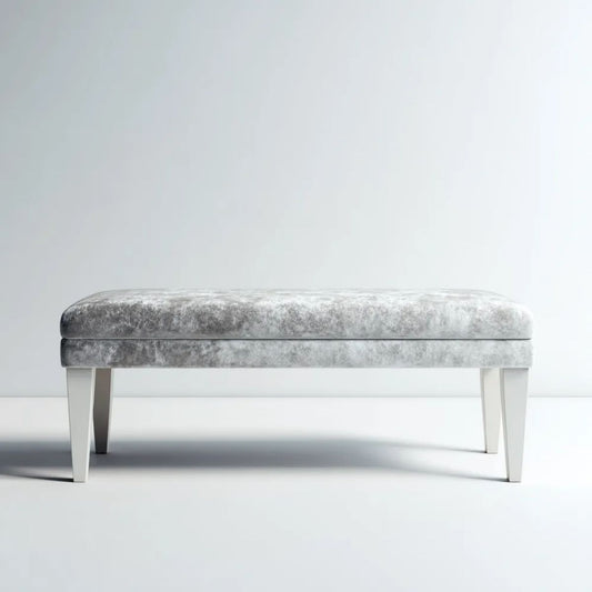 Prostokątna ławka tapicerowana z weluru szaro-biała 120 × 40 × 45 cm