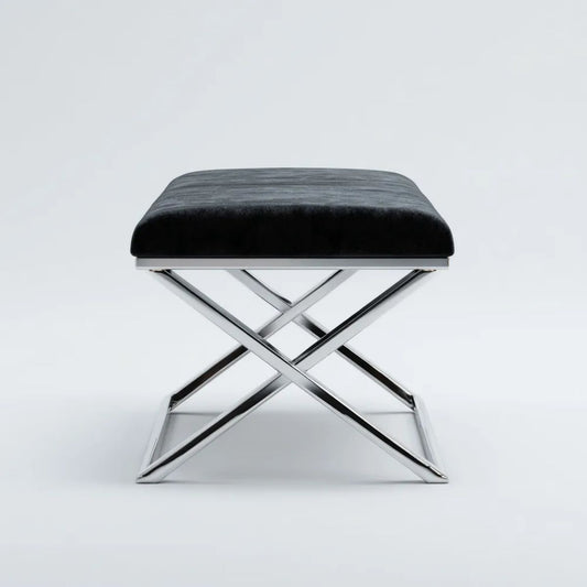 Kwadratowy taboret czarny z aksamitu na metalowym stelażu 45 x 45 x 48 cm