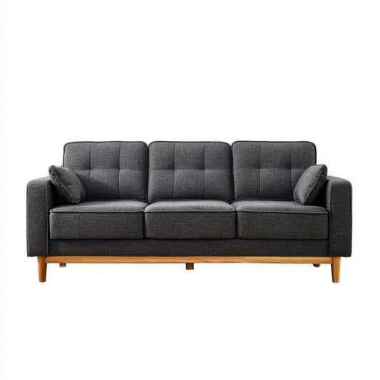Sofa trzyosobowa grafitowa z tapicerką poliestrową i drewnianymi nogami 210 x 85 x 85 cm
