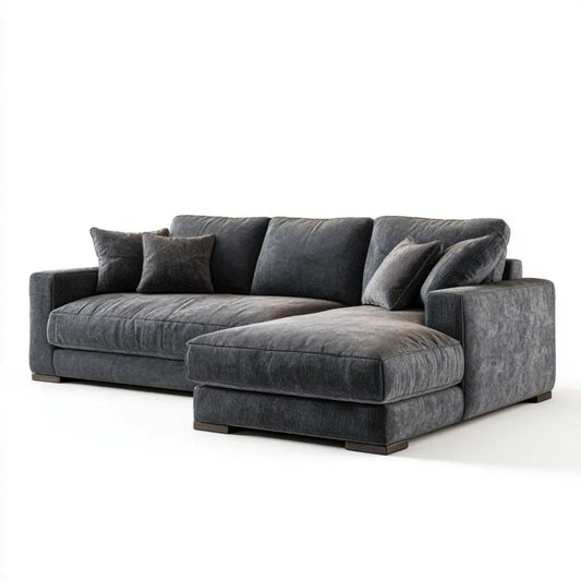 Prawostronna sofa narożna w kształcie L z tkaniny, grafitowa, 290 x 180 x 85 cm