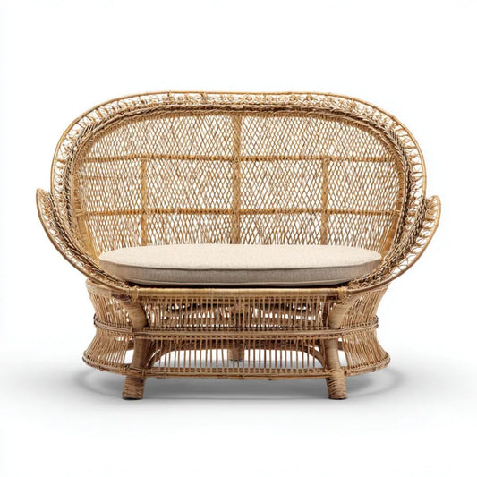 Dwuosobowy fotel rattanowy owalny 120 × 65 × 110 cm, jasnobrązowy/beżowy