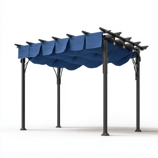 Pergola ogrodowa stalowa z rozsuwanym dachem, granatowo-czarna, 300 × 300 × 230 cm