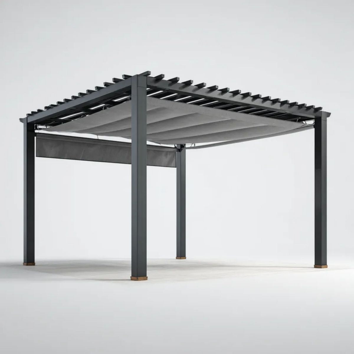 Pergola ogrodowa aluminiowa antracytowo-szara z ręcznie rozsuwanym dachem poliestrowym 300 x 400 x 230 cm