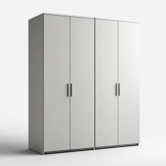 Biała czterodrzwiowa szafa z płyty wiórowej laminowanej 200 × 52 × 200 cm