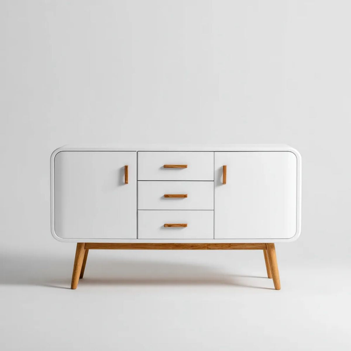 Biała komoda z płyty MDF i litego drewna sosnowego, 140 × 40 × 80 cm
