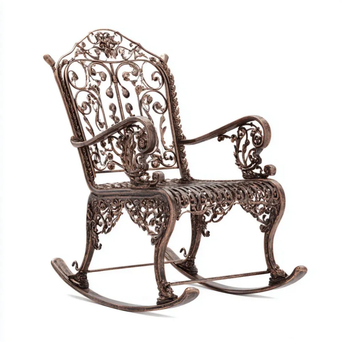 Ogrodowy fotel bujany z odlewanego aluminium, brązowy, 62 x 96 x 102 cm