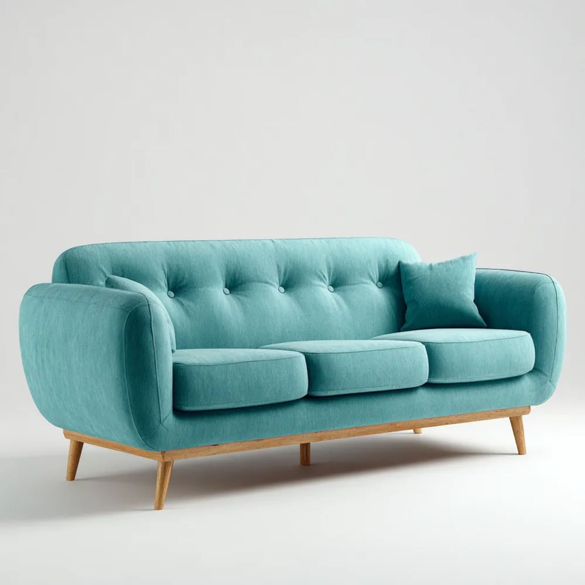 Sofa trzyosobowa turkusowa z tapicerką poliestrową i nogami z litego drewna, 210 x 88 x 86 cm