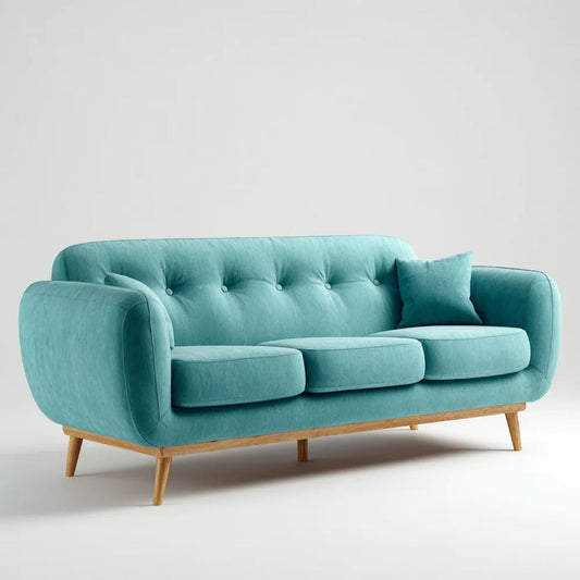 Sofa trzyosobowa turkusowa z tapicerką poliestrową i nogami z litego drewna, 210 x 88 x 86 cm