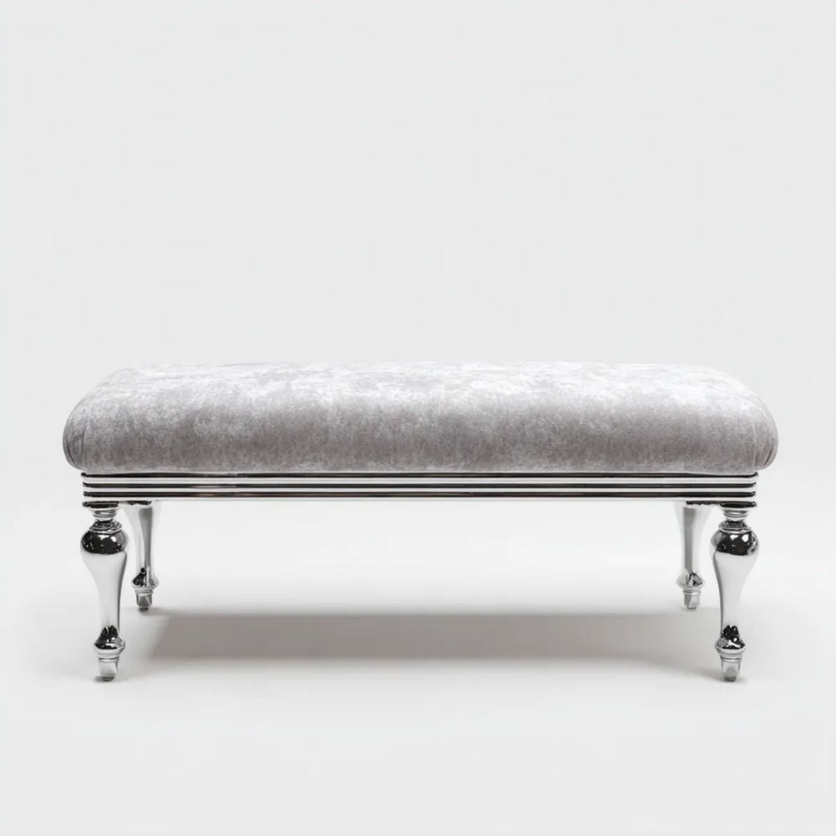 Szara aksamitna ławka tapicerowana 120 x 40 x 45 cm na metalowych nogach