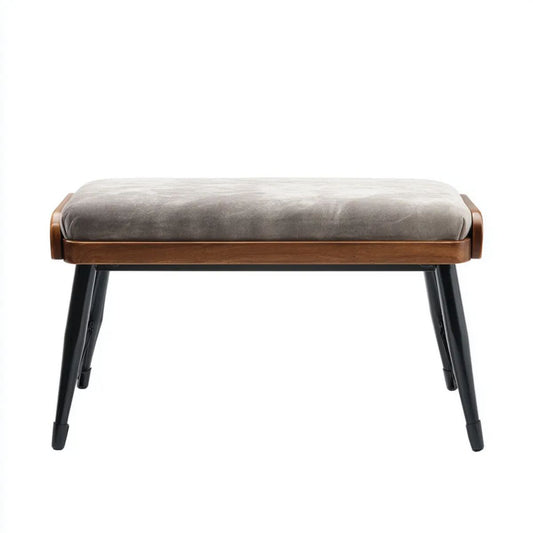 Prostokątna ławka do sypialni z drewna, mikrofibry i metalu 100 × 40 × 45 cm szara/brązowa/czarna