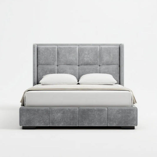 Podwójne łóżko tapicerowane szarym welurem 160 × 200 cm