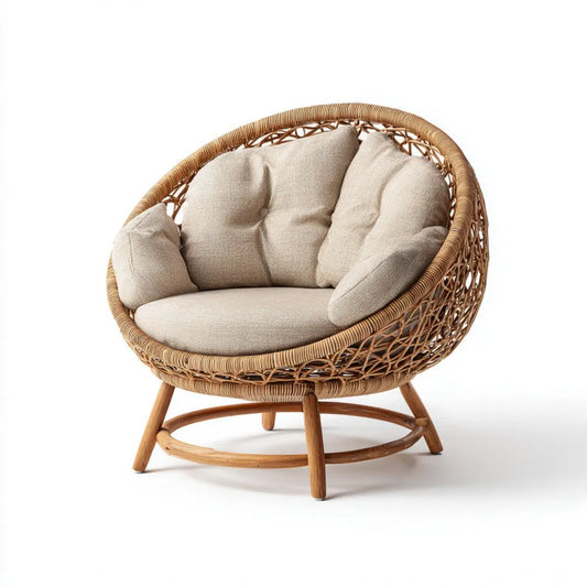 Okrągły fotel rattanowy ogrodowy naturalny brązowy i beżowy 100 × 85 × 90 cm