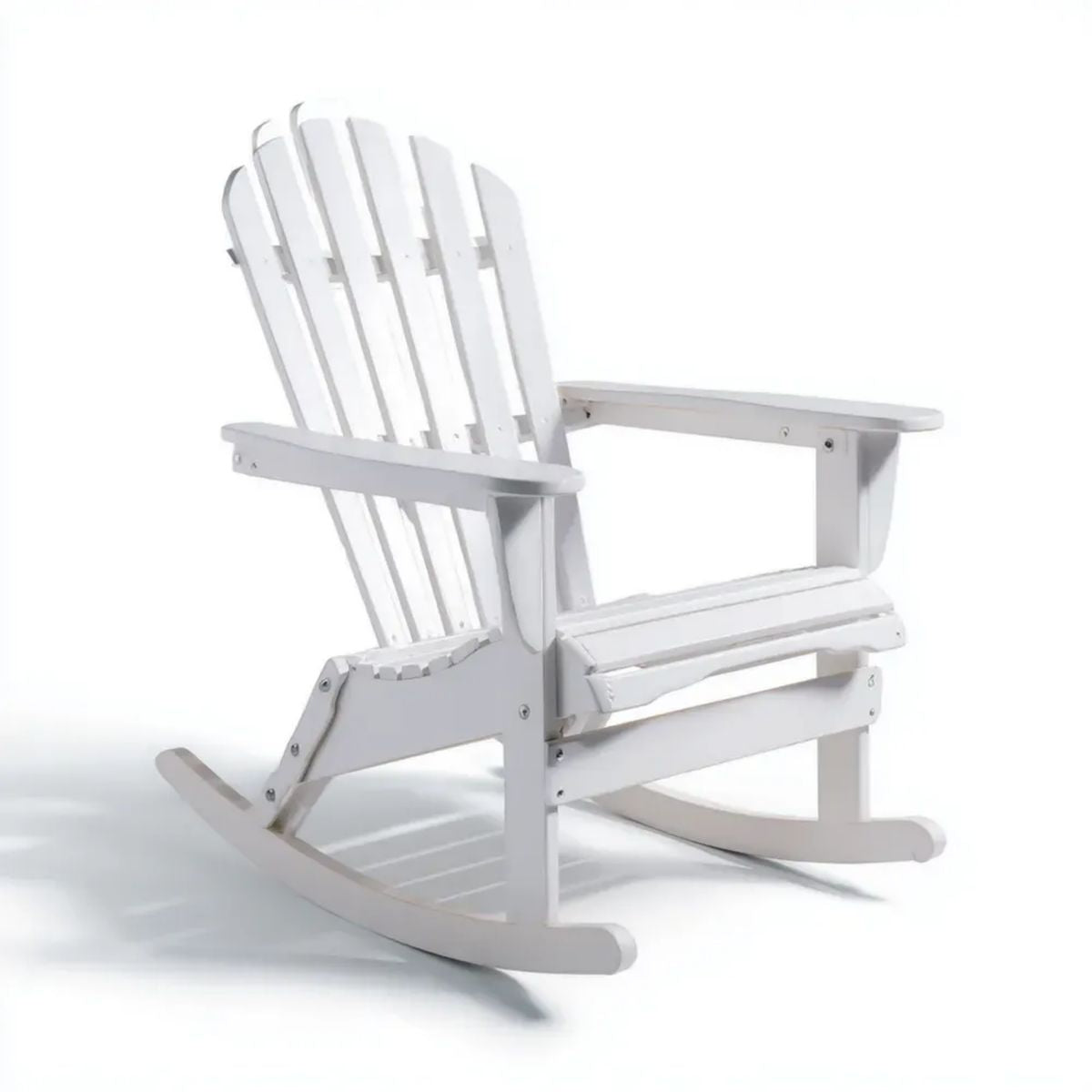 Biały ogrodowy fotel bujany Adirondack z litego drewna 98 x 80 x 92 cm