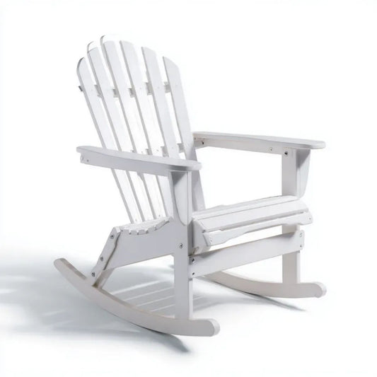 Biały ogrodowy fotel bujany Adirondack z litego drewna 98 x 80 x 92 cm