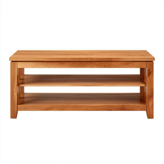 Drewniana szafka RTV z litego drewna dębowego, naturalna, 120 x 40 x 55 cm, 2 otwarte półki