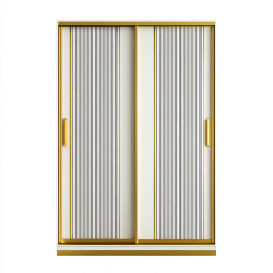 Dwudrzwiowa szafa przesuwna biała i złota z MDF i szkła ryflowanego, 160 × 60 × 200 cm