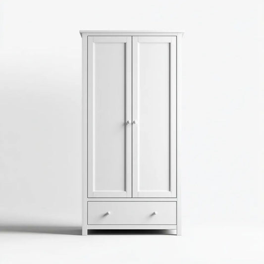 Biała szafa dwudrzwiowa z szufladą z płyty MDF 80 × 50 × 190 cm